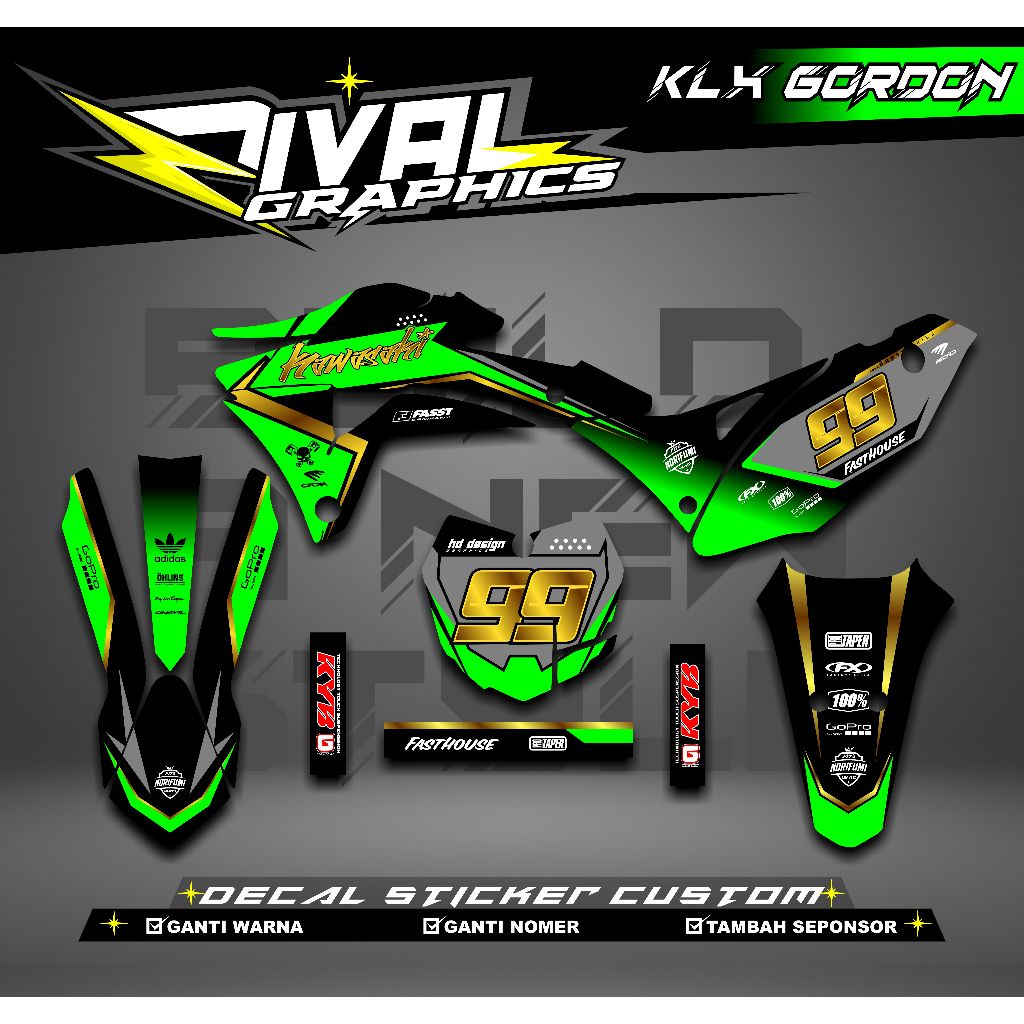 DECAL KLX GORDON GTX KLX GORDON BISA CUSTOM DESAIGN NAMA, NOMOR, SPONSOR, WARNA (85)