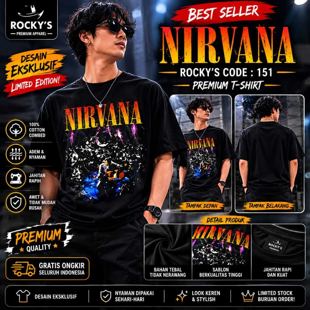 T-shirt Kaos Band Short Sleeve NIRVANA Unisex | || Bootleg Primium M-XL