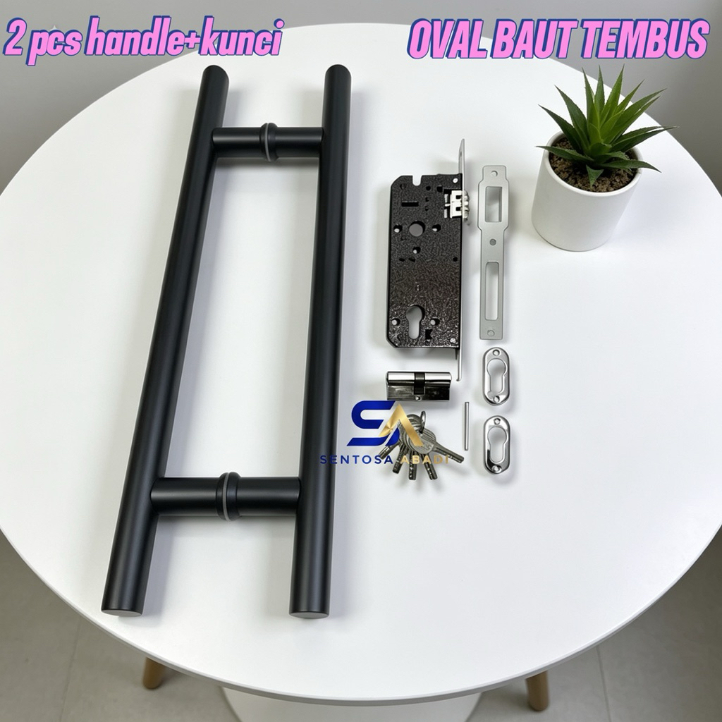 handle pintu rumah baut tembus oval 4pcs set kunci