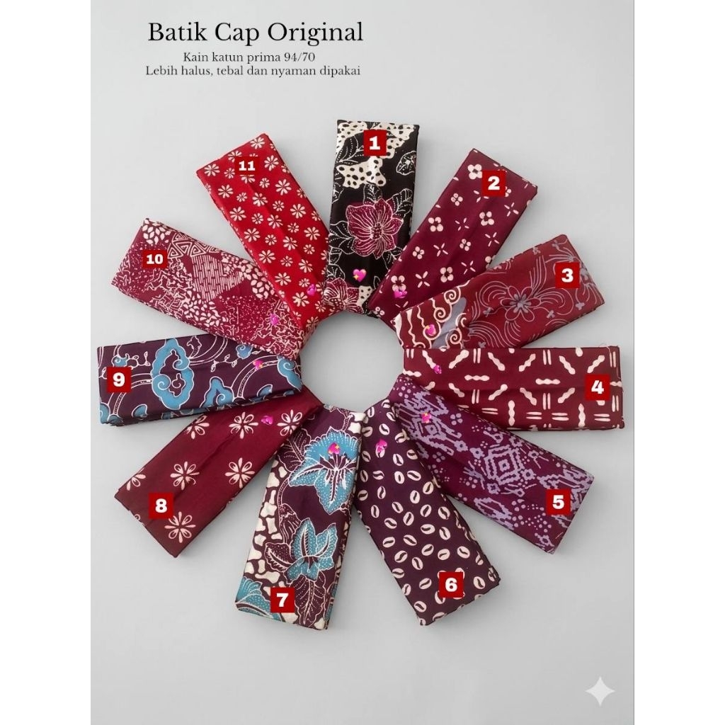 KAIN BATIK CAP WARNA MERAH PUTIH MERAH HITAM MAROON