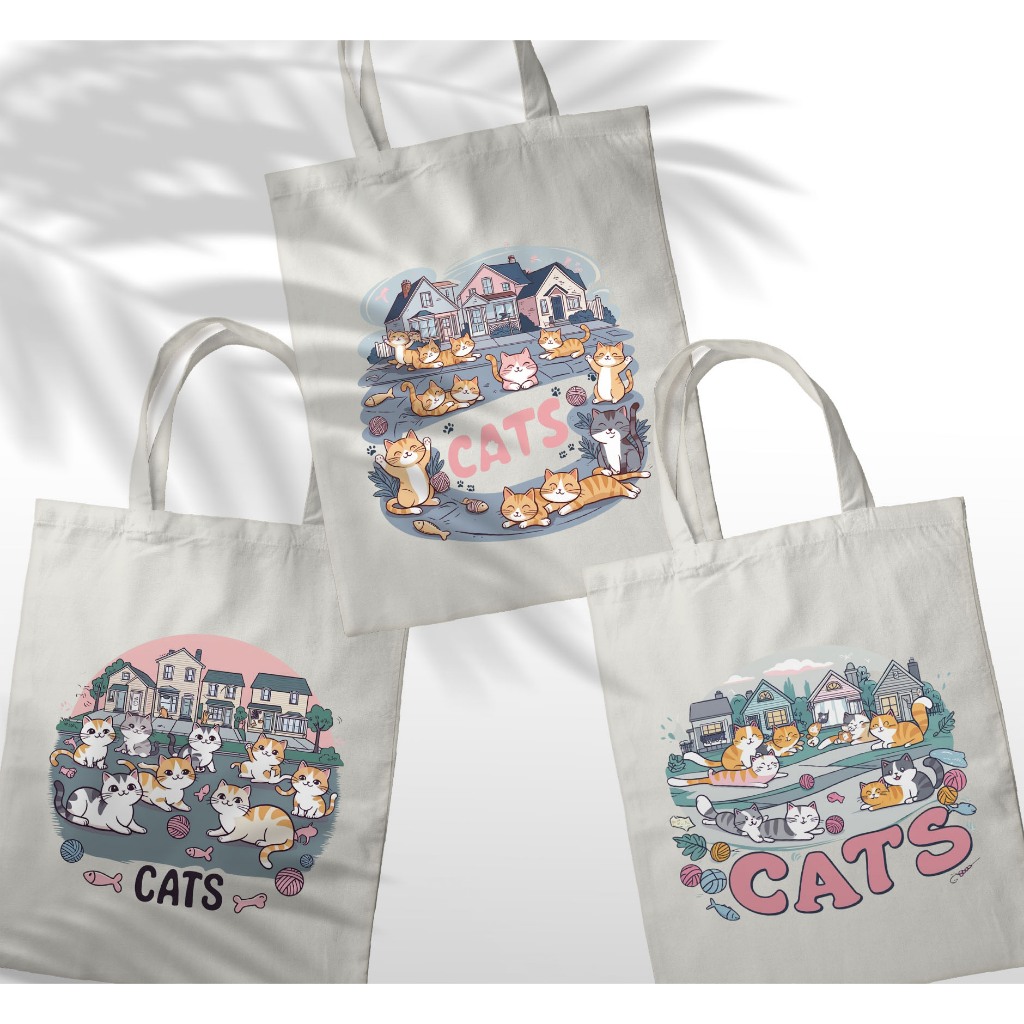 Totebag KUCING IMUT 30x40 Cm | Tas Tote Bag Premium Sekolah Kuliah kerja Gambar Tulisan Kata Kata Gr
