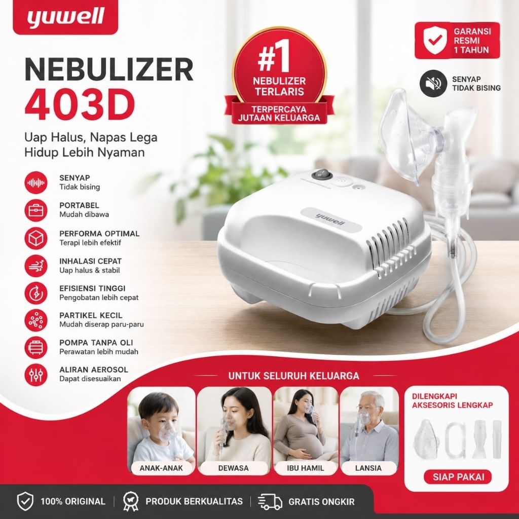 Yuwell Nebulizer 403D alat bantu terapi uap pernapasan dan pengecer dahak