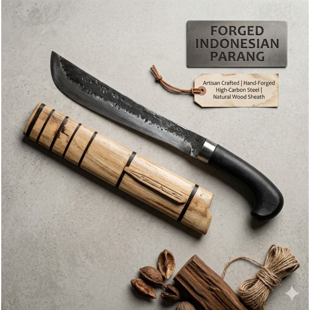 Golok Tebas Tradisional Baja Karbon - Pisau Kebun Multifungsi + Sarung Kayu Golok Sorenan