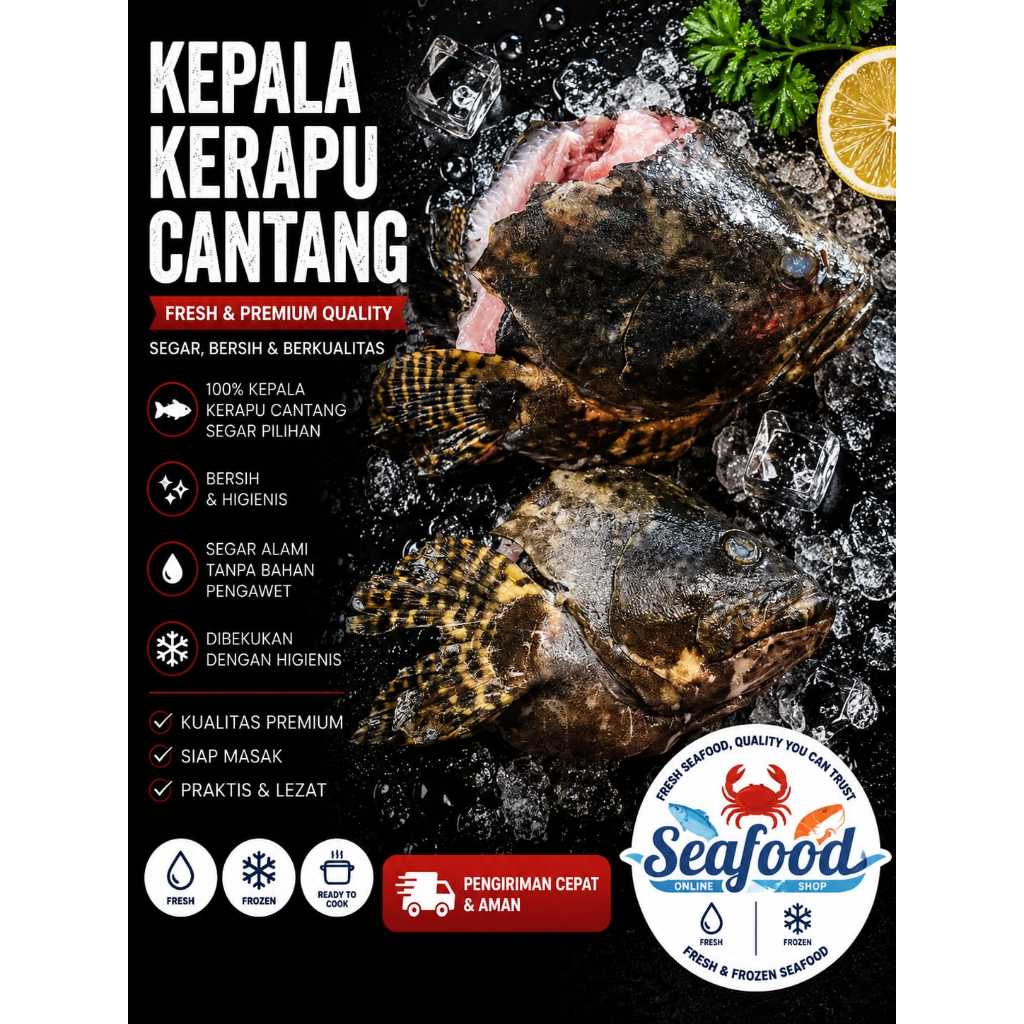 Kepala Ikan Kerapu Cantang  1KG Segar Fresh - Kepala Ikan Kerapu Cantang - Berkualitas - Bergaransi