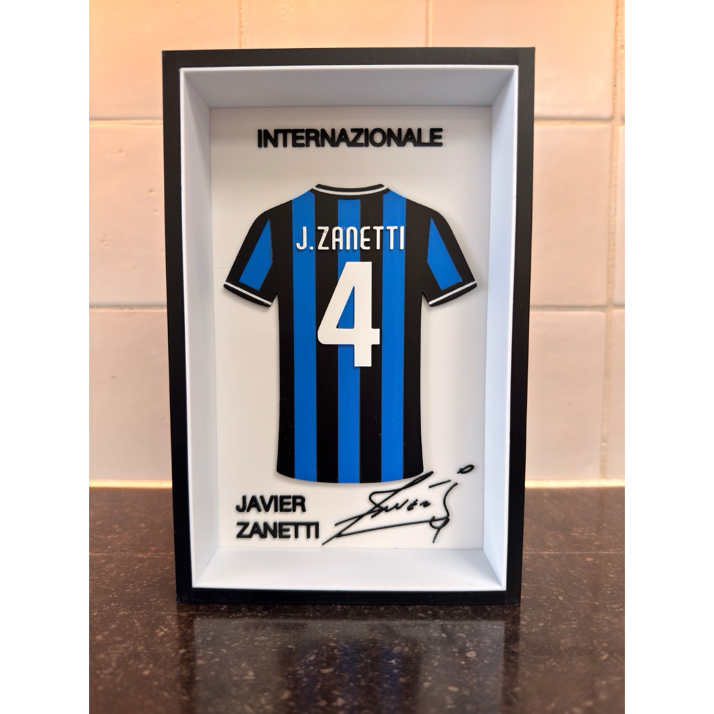 Hiasan Dinding Jersey Frame Javier Zanetti Inter Milan 3D Printed Bingkai Pajangan Miniatur Baju Bol