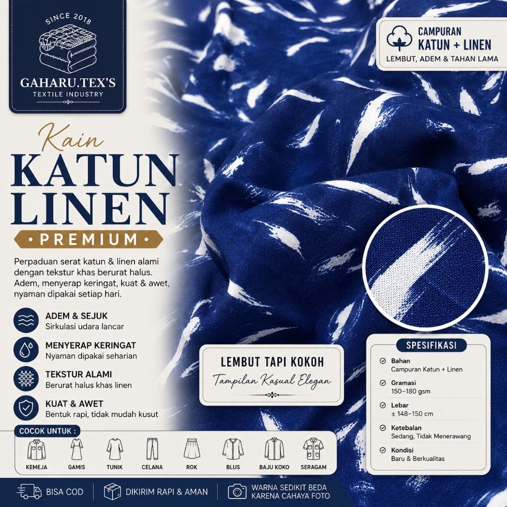 bahan katun linen premium - linen motif abstrak - linen meteran