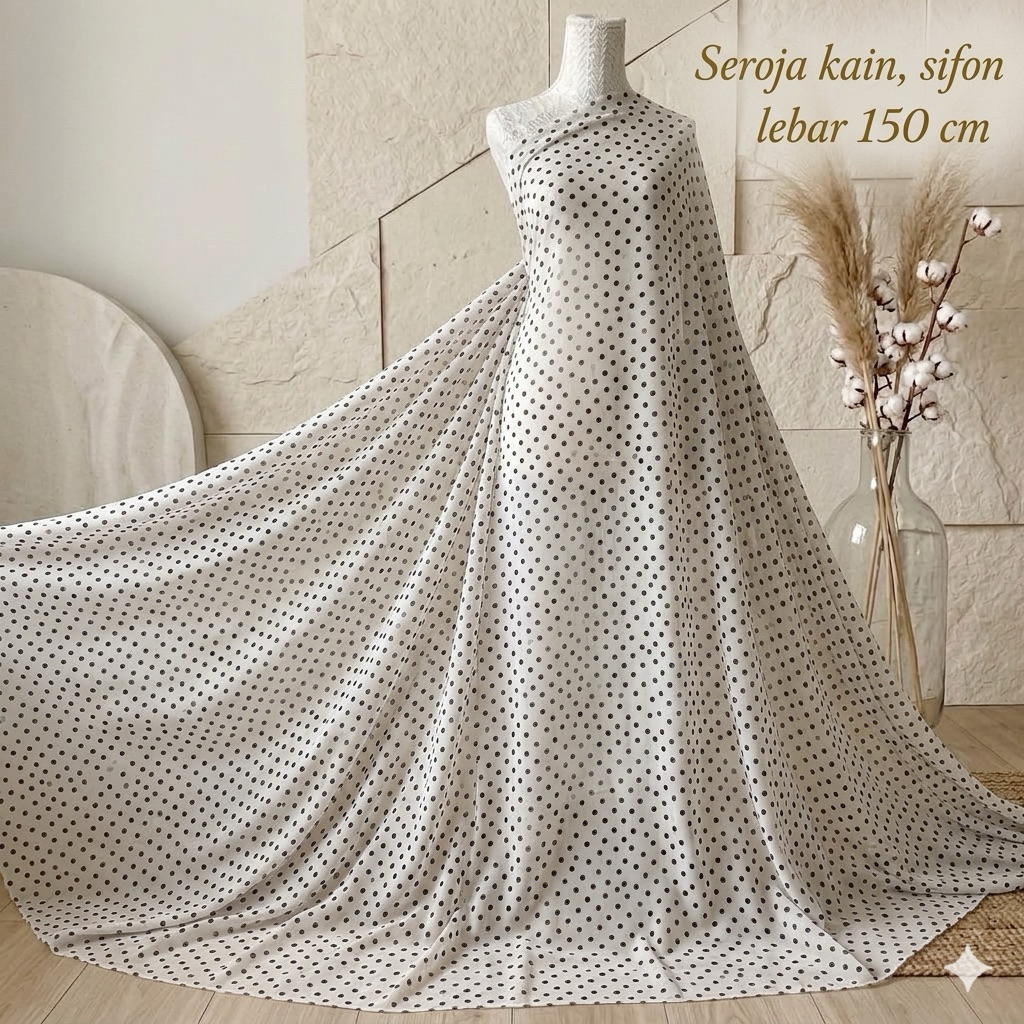 Kain Sifon Ceruty Motif Polkadot Kecil Putih - Lebar Kain 150cm Aj