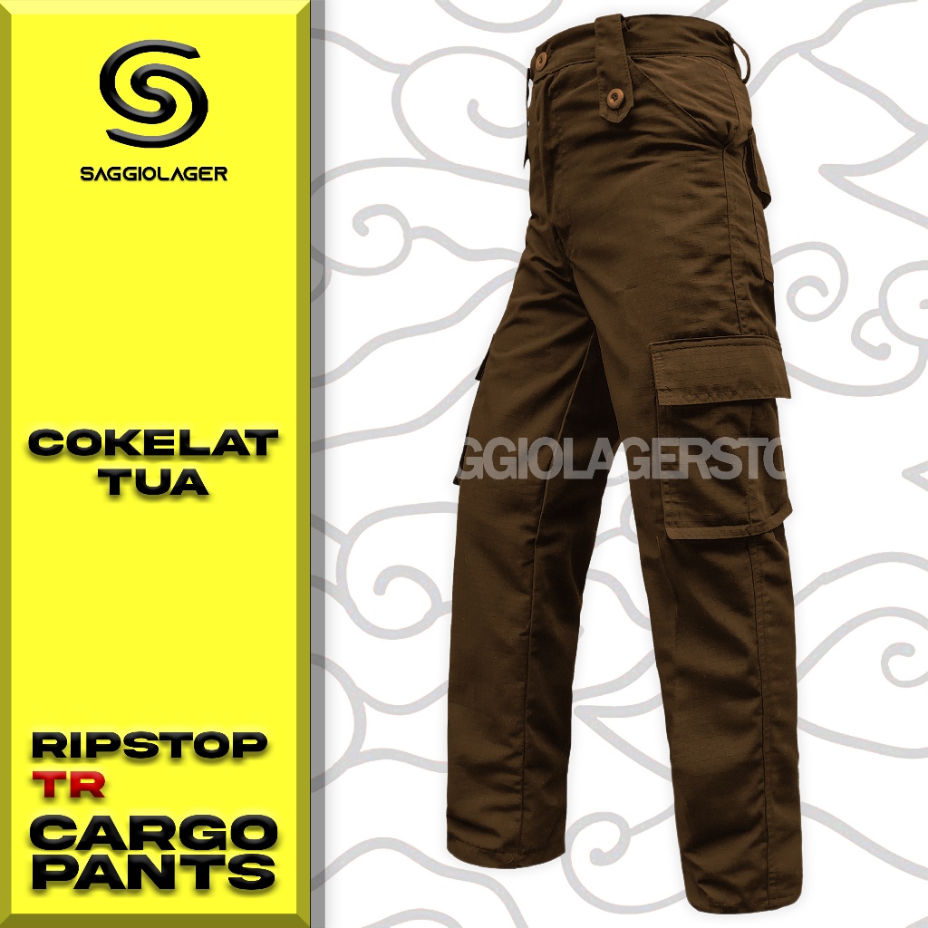 Celana PDL Cargo Cokelat Tua Polisi Ripstop Pria Outdoor Lapangan