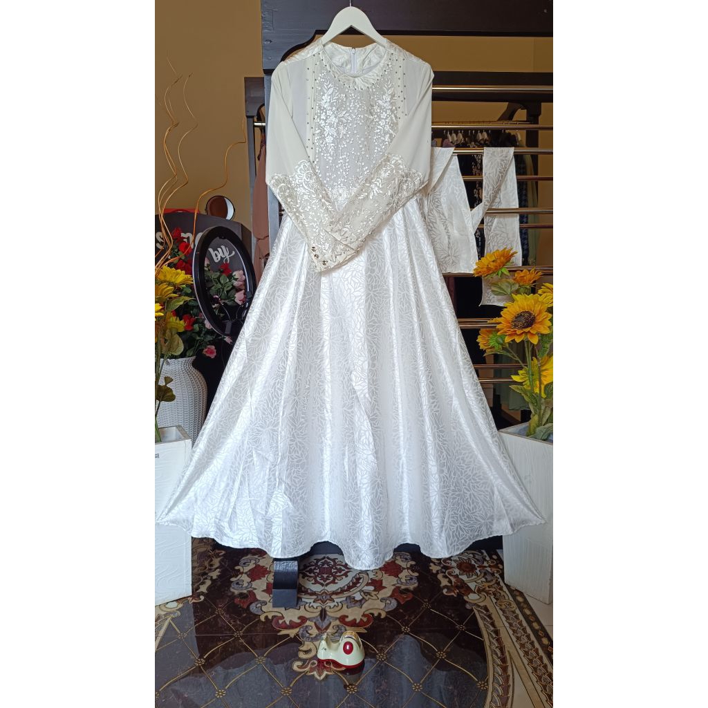 Tebus Murah Gamis Akad~Gamis Warna Putih~Gamis Haji Umrah~Dress Putih brokat~Dress Akad nikah