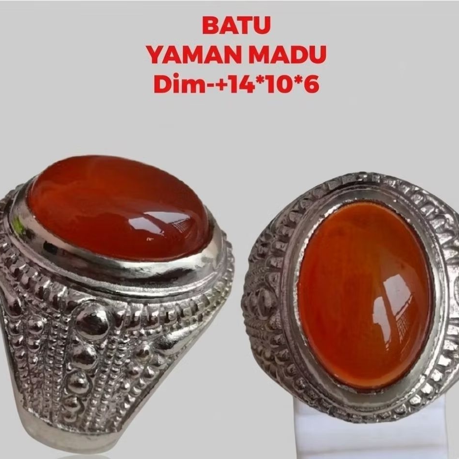 Cincin Batu Yaman Madu Asli - Batu Akik Yaman Est. 14x10x6 mm Emban Ukir mewah
