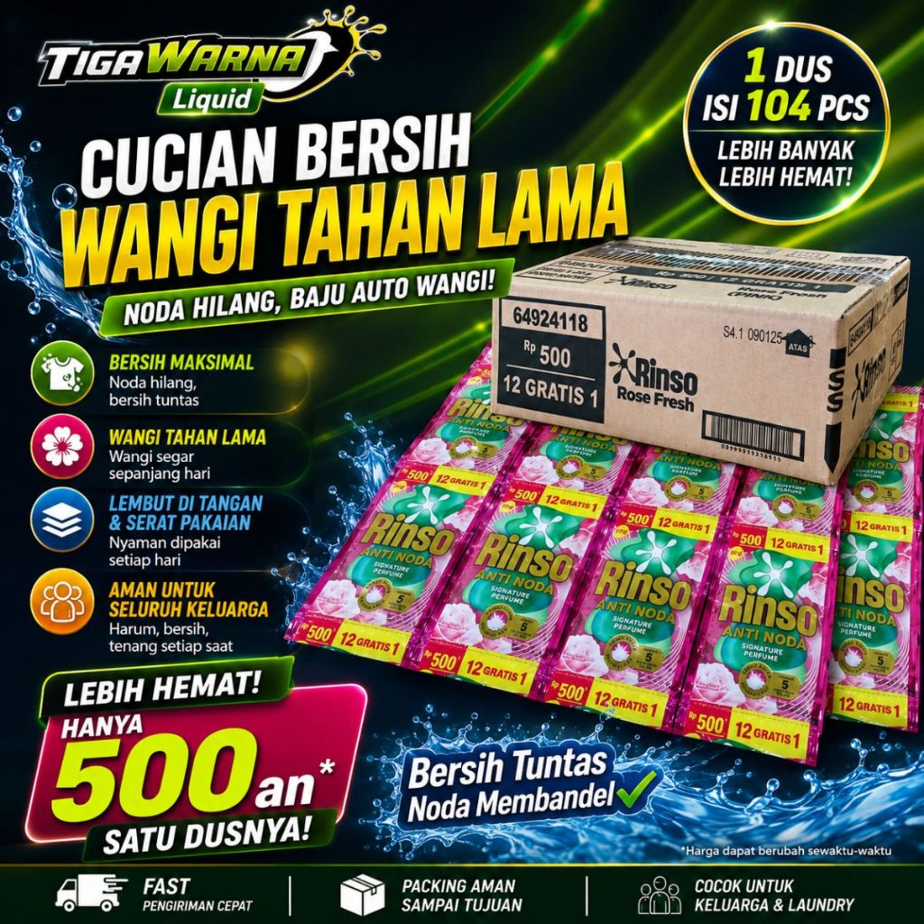 Rinso Cair Sachet Renceng 1 Dus Isi 104 Pcs Signature Parfume Harga Grosir
