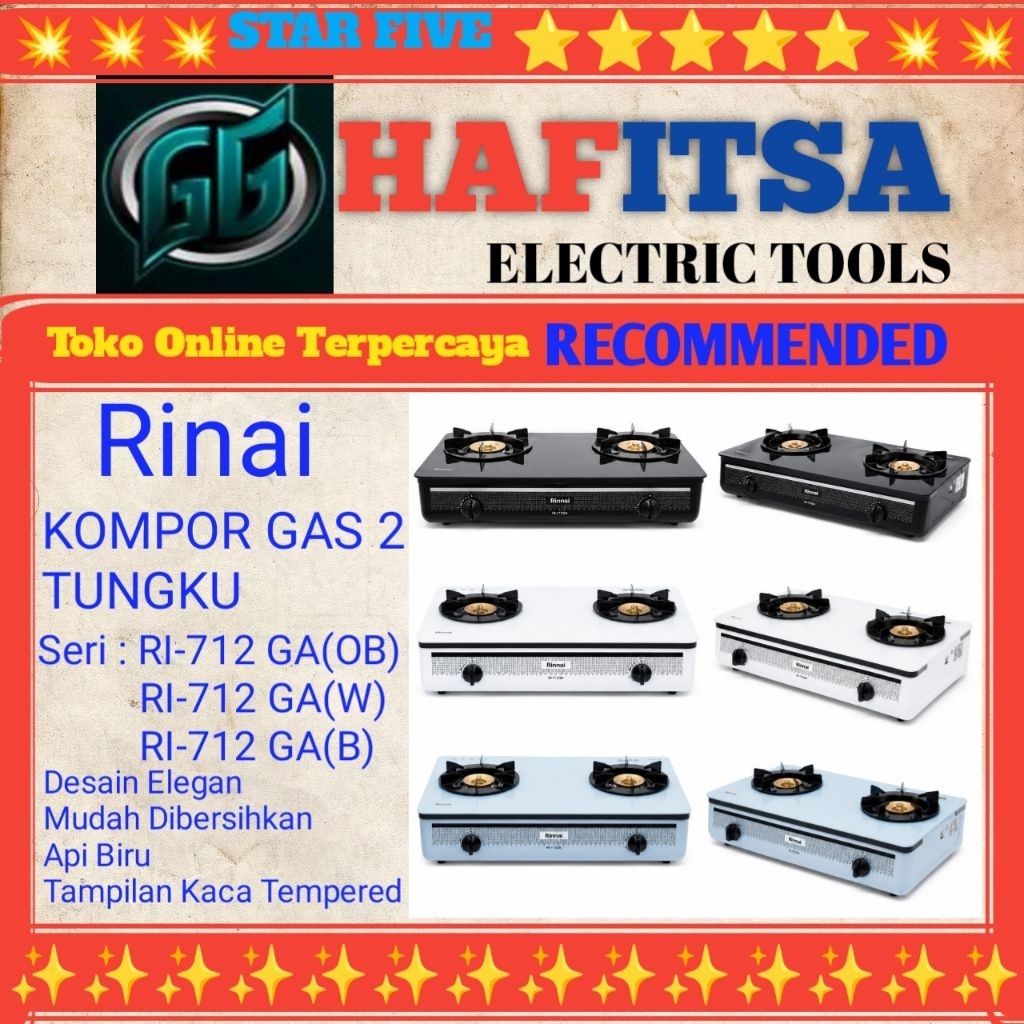 Kompor Rinai / RI-712 GA (OB) / RI-712 GA (W) / RI-712 GA (B) / Kompor Gas Rinai / Kompor Gas stylis