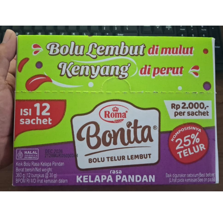 Roma Bonita Bolu Telur Lembut Rasa Kelapa Pandan