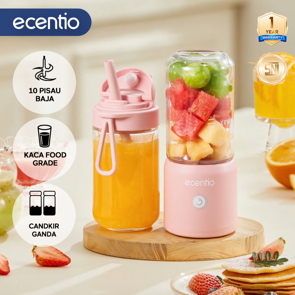 ecentio juicer portable 10 pisau juicer buah tanpa ampas 380ml+380ml blender jus buah juicer hand bl