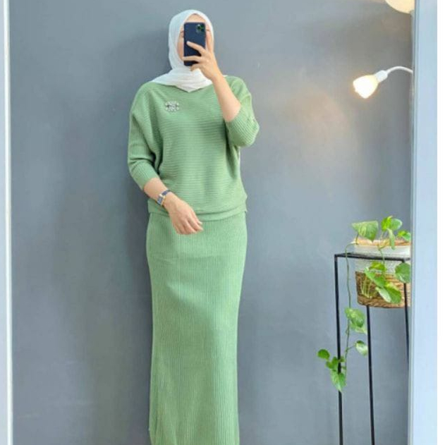 One Set Lasperal Batwing / setelan rajut lasperal blouse / batwing  + rok rajut premium