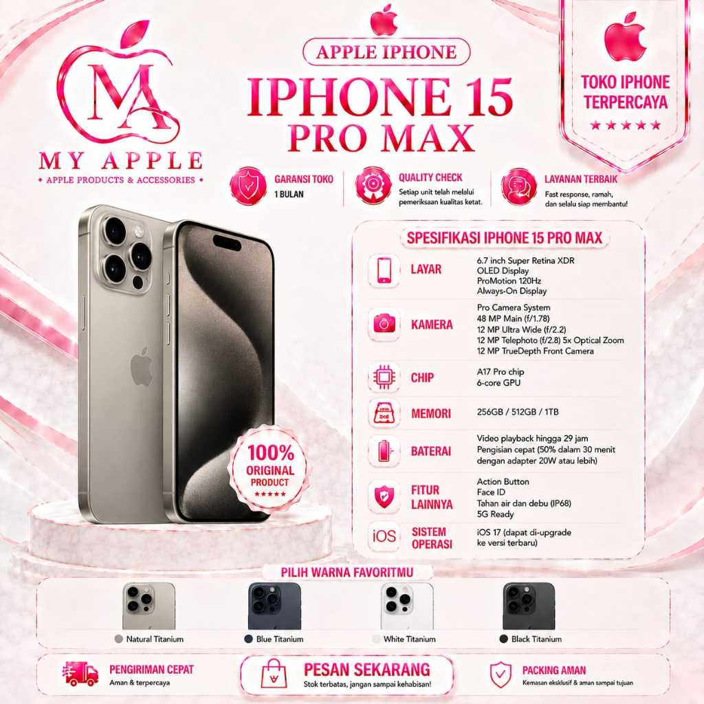 Iphone 15 Pro Max Second Ori Fullset 256GB 512GB All Sim Bergaransi