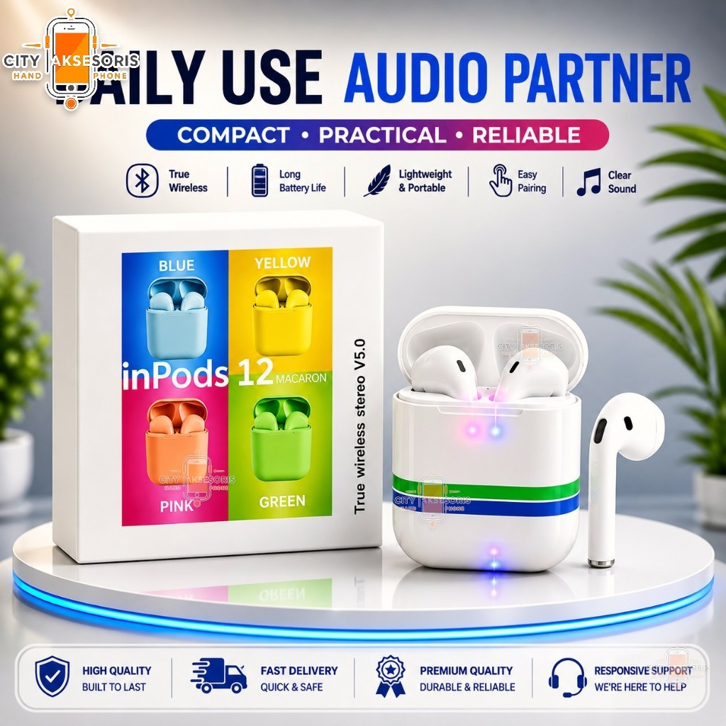 CITY - Headset Bluetooth I12 Macaron – Handsfree Wireless Inpods 12 Warna Macaron dengan Case Charge