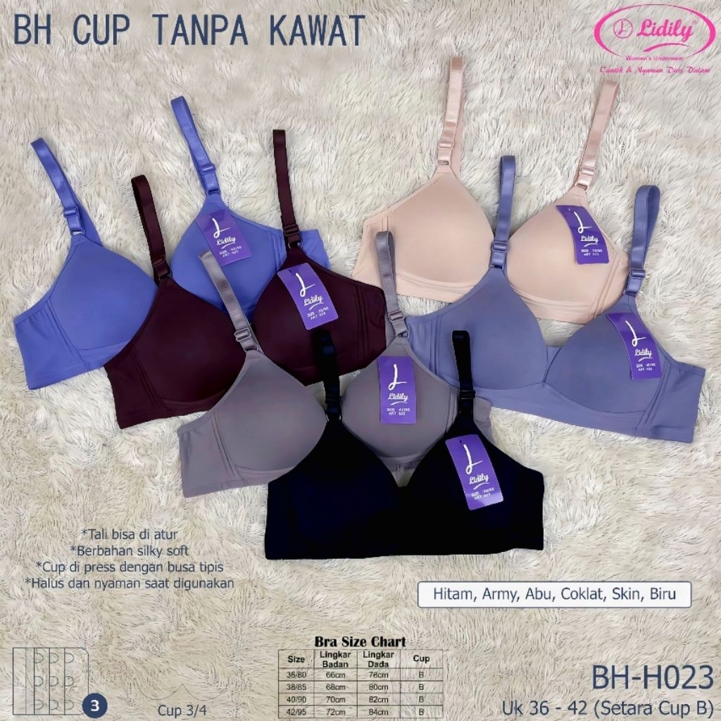 Lydyly BH DW H 023 silky soft bra 36-42 tanpa kawat,busa tipis Cup B kait 3