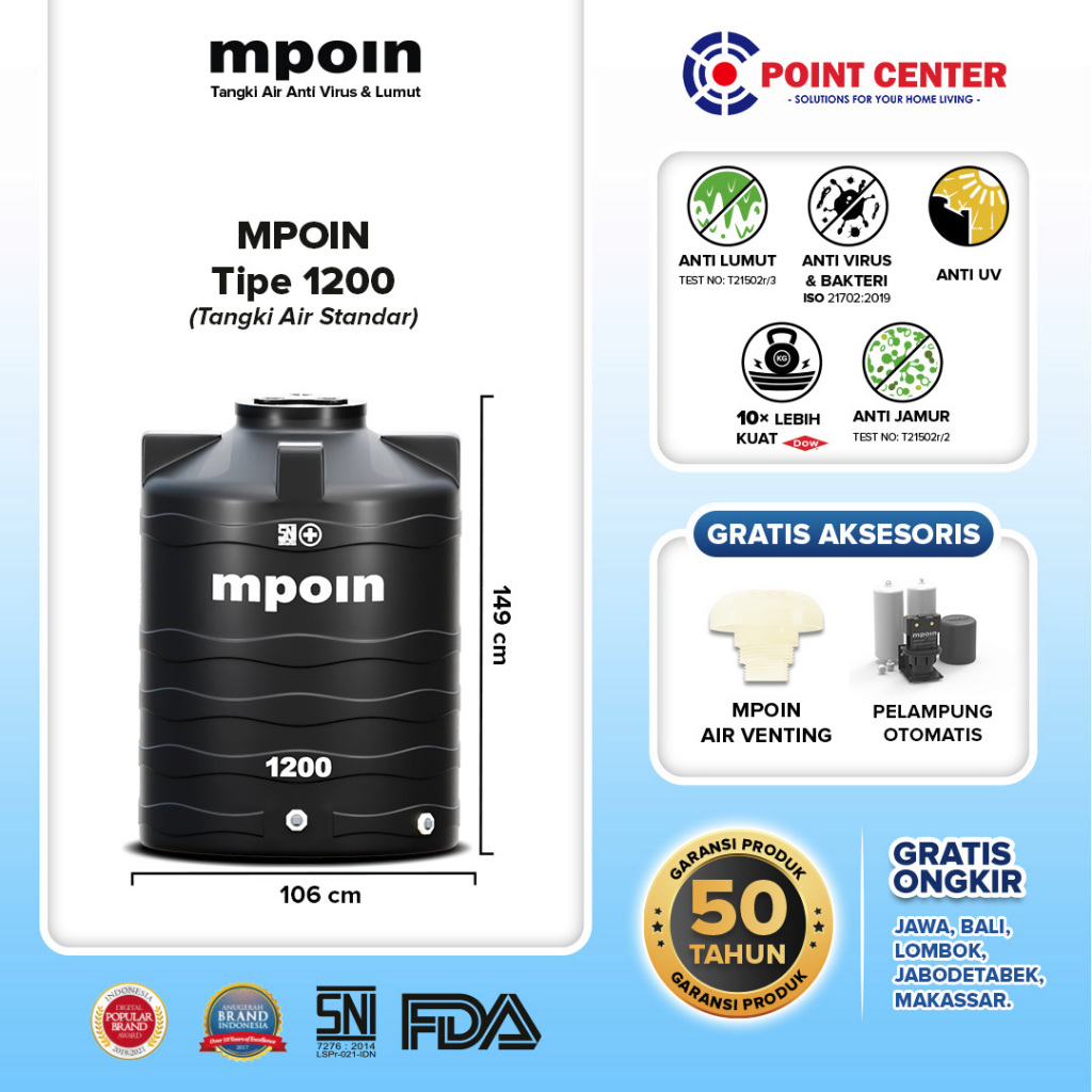 TERBAIK MPOIN PLUS TANGKI TOREN TANDON AIR 1200 WAVE - 1600 WAVE - 2400 WAVE - 3600 WAVE - 5500 WAVE