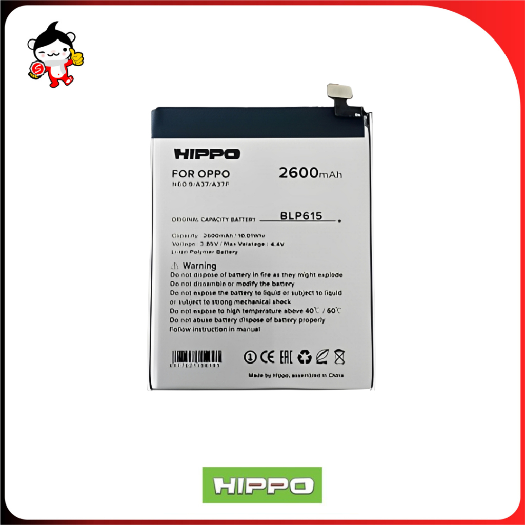 Baterai HIPPO OPPO A37/ A37F / Neo 9  (BLP615) 2600mAh