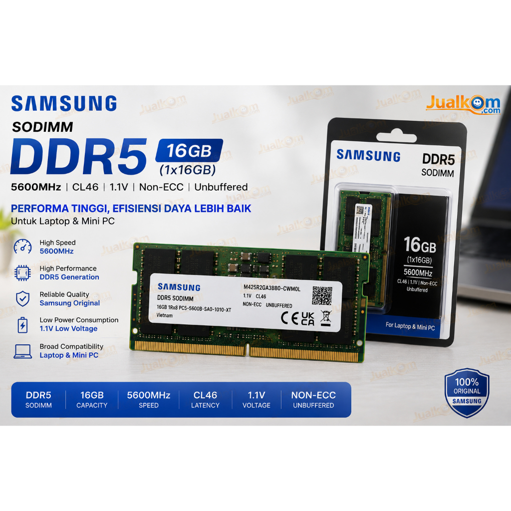 RAM LAPTOP SODIMM DDR5 16GB (1x16GB) 5600MHz CL46 SAMSUNG ORIGINAL