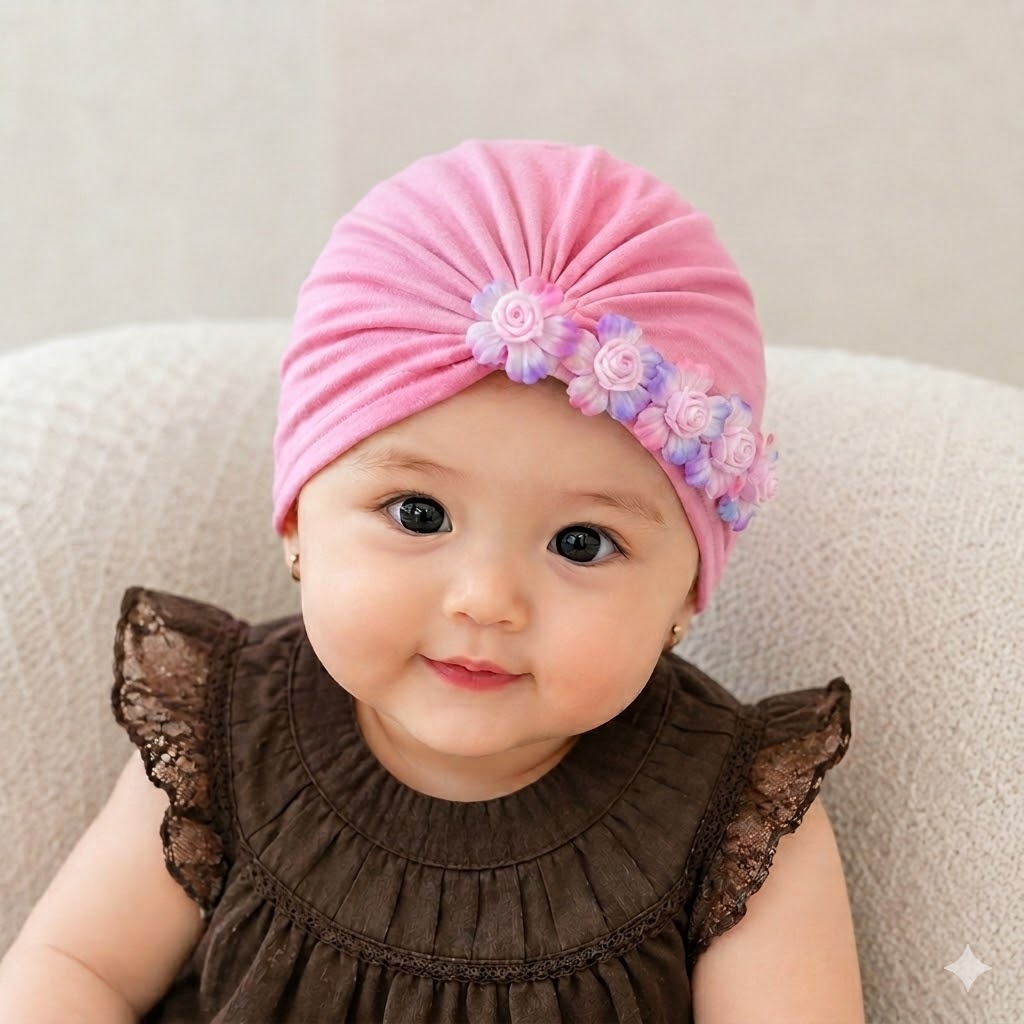 YELLOW - Turban Bayi Gasyil / Turban bayi bunga rainbow /Ciput Bayi/ ciput baby / topi anak lucu
