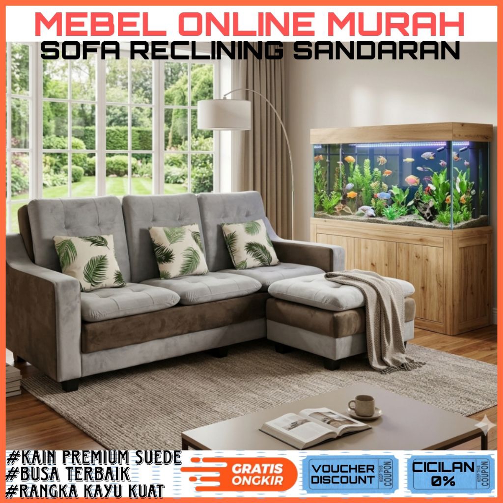 SOFA 3DUDUKAN /SOFA RECLINING /SOFA RECLINING SANDARAN /SOFA TIDUR SANTAI TEGAK /SOFA L DENGAN PUFF(