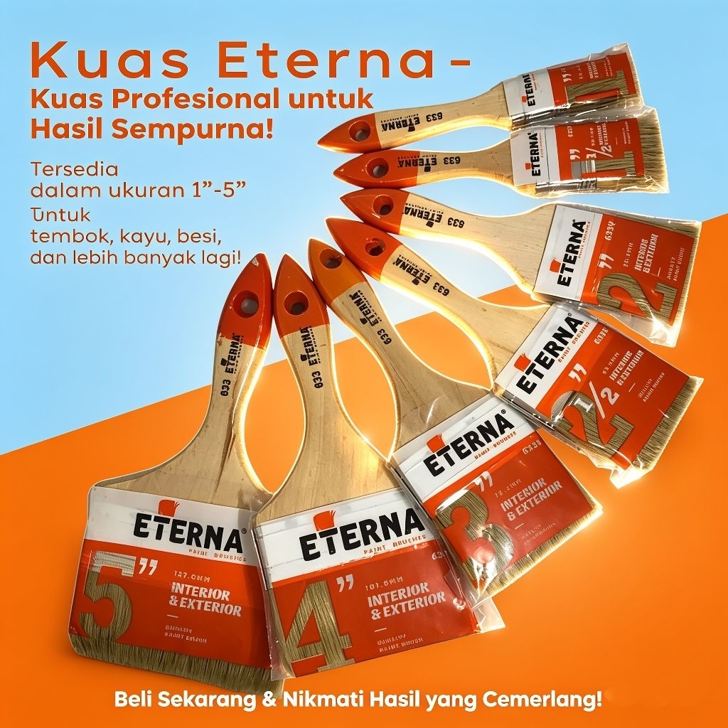 1KOTAK 12PCS KUAS ETERNA KUAS TANGAN KUAS CAT TEMBOK KAYU BESI MERK ETERNA 1",1½",2",2½",3",4",5",6"