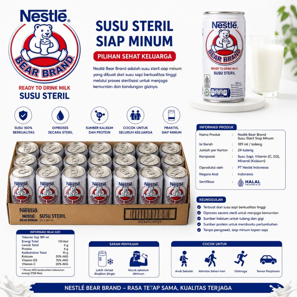Bear Brand Susu Beruang | Susu Steril - 1 Krat = 30 Piece ( Instant Only )
