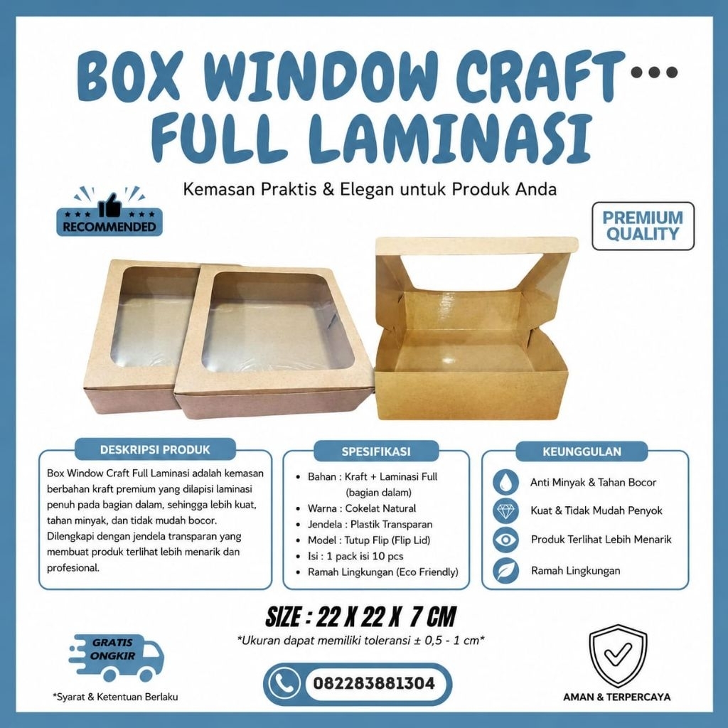 DUS LUNCH BOX WINDOW CRAFT 22X22X7CM  - KOTAK NASI JENDELA FULL LAMINASI - MERK HANSON
