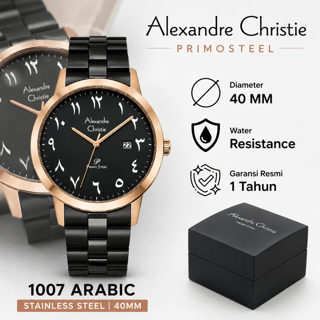 Jam Tangan Alexandre Christie 1007 Arabic Original Primosteel Stainless Steel 40MM Garansi Resmi