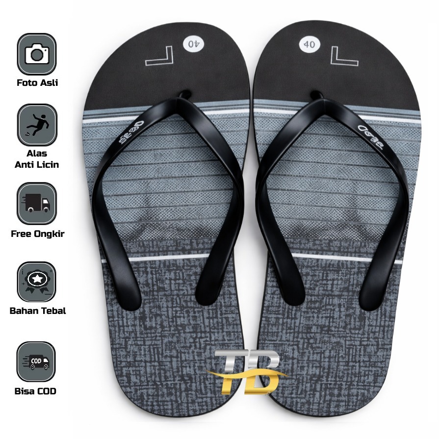 Sandal Jepit Pria Model Garis Hitam Putih Abu Sendal Distro Surfing Casual Japit
