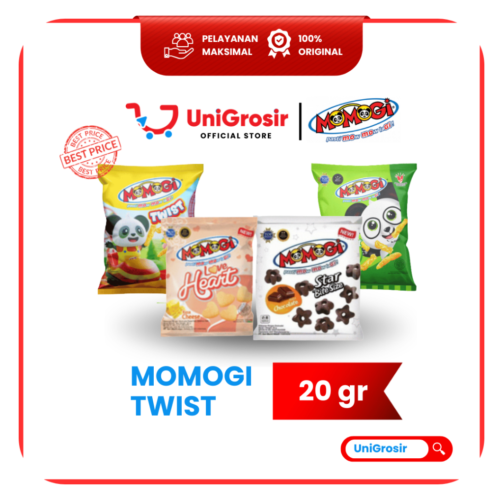 [UniGrosir] MOMOGI TWIST JAGUNG LOVE HEART CHEESE STAR CHOCOLATE COKLAT ~ 20 gr