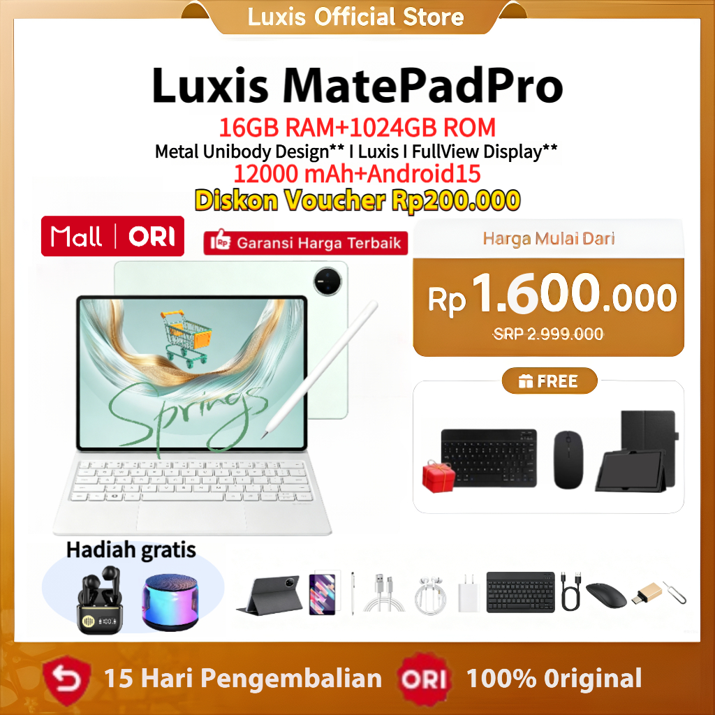 [Free Mouse Keyboard Case] Luxis Tablet MatePadPro(16GB+1024GB)12.8inch"lPS Screen Tablet Android15 