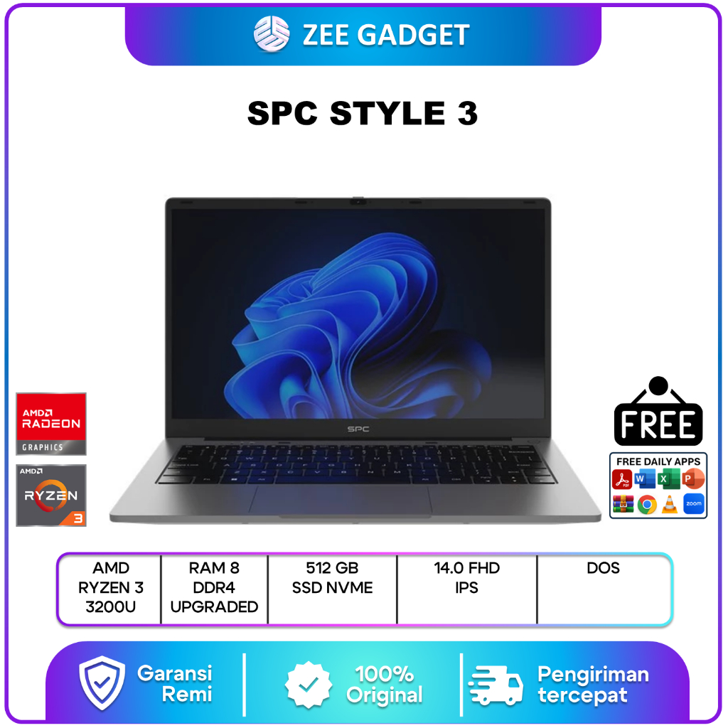 SPC STYLE 3 RYZEN 3 3200 8GB 256GB DOS 14.0FHD IPS