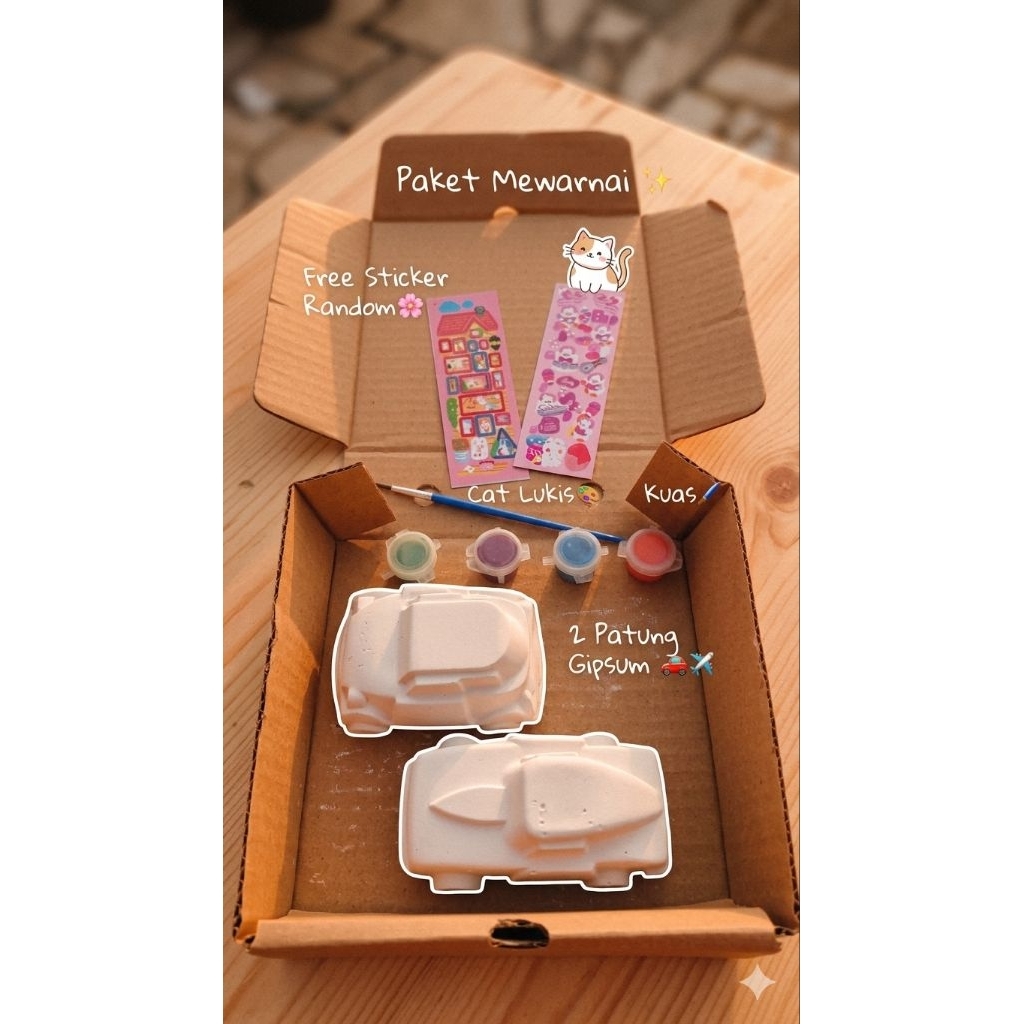 Set paket mewarnai patung gypsum tema mobil box kardus / hampers ulangtahun anak / mainan edukasi an