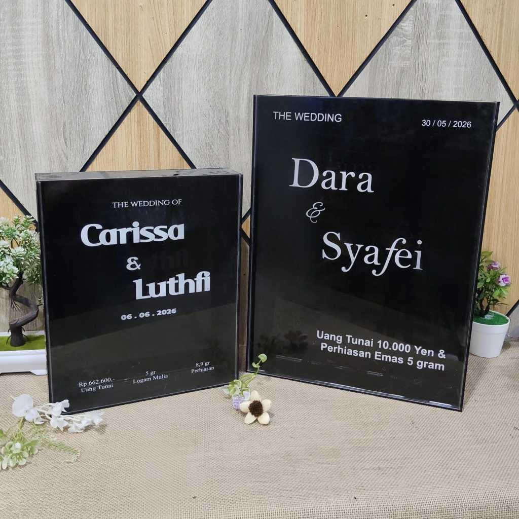 Gratis Design & Grafir Nama Pengantin Frame 40x50x6 cm Mahar Pernikahan Top Sliding