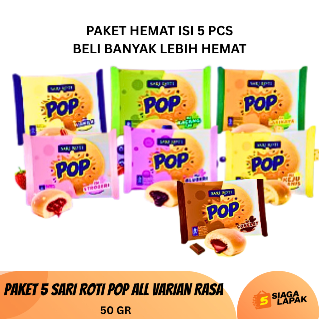 PAKET 5 PCS Sari Roti POP All Varian Rasa Roti Bulat Isi Krim Lembut [BELI BNAYAK LEBIH MURAH]
