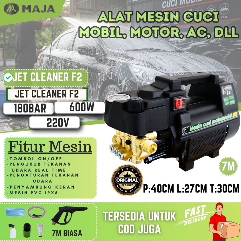 Jet Cleaner MAJA F2 Premium Deluxe High Pressure Washer 180Bar 600W – Mesin Cuci Motor Mobil Semprot