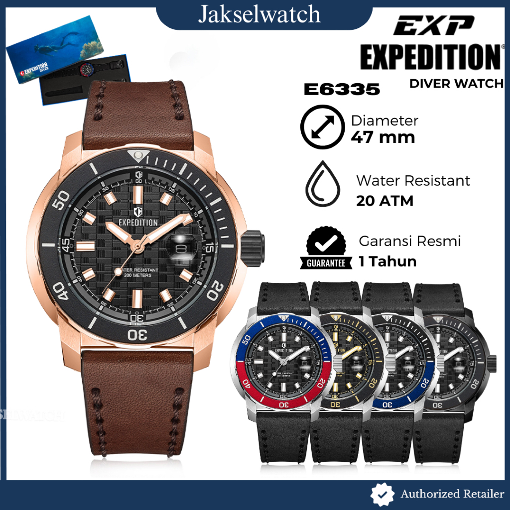 ORIGINAL Jam Tangan Pria Expedition E6335 / E 6335 Diver Watch Strap Kulit Leather