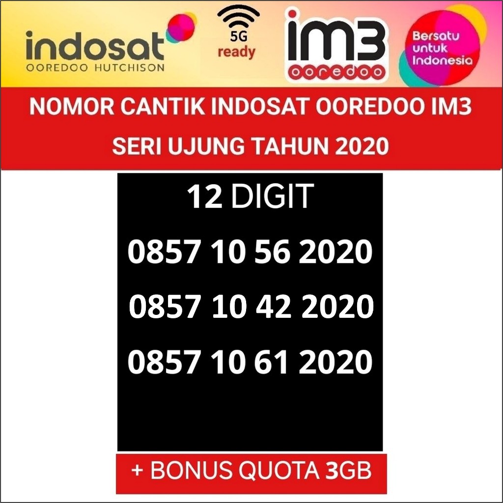 nomer cantik indosat ooredoo im3 seri tahun 2020 nomor kartu perdana 4G 5G internet freedom 3GB
