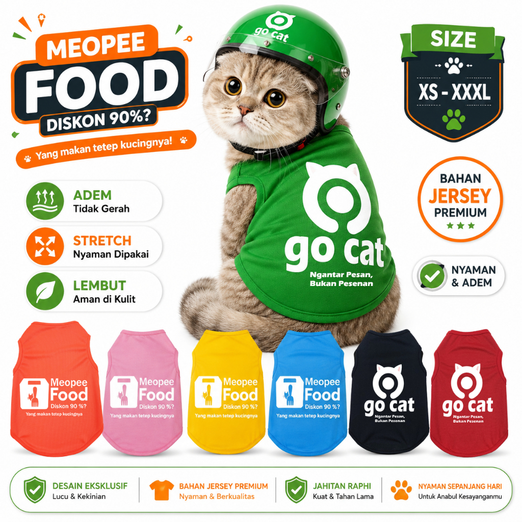 Baju Kostum Kucing Lucu GO CAT & MEOPEE FOOD | Pakaian Hewan Peliharaan Unik