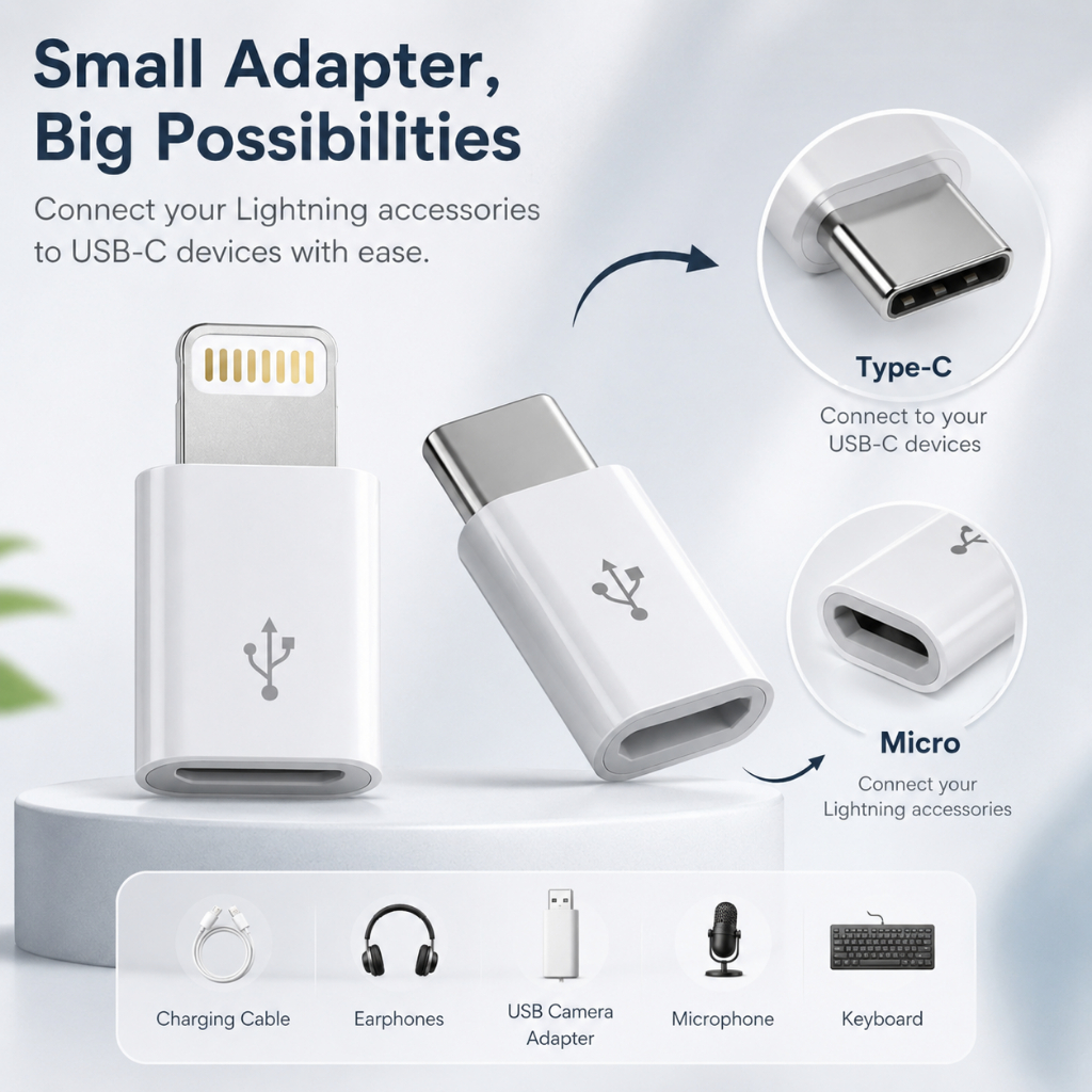 Convector Adapter Charger Micro USB To Type-C & Micro to Lightning Sambungan Charger Converter