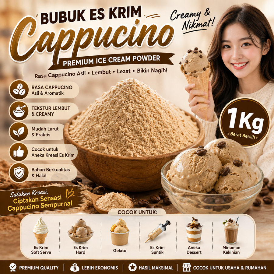 Bubuk Es krim cappucino   1 Kg l Serbuk Ice Cream cappucino  1Kg Kiloan Bahan Eskrim Instan Premix S