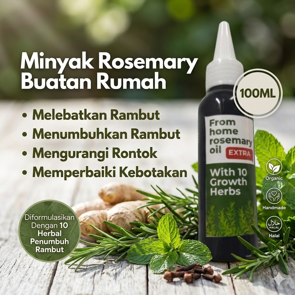 From Home Rosemary Oil Extra 100ML – Penumbuh Rambut, Anti Rontok & Penebal Rambut Alami