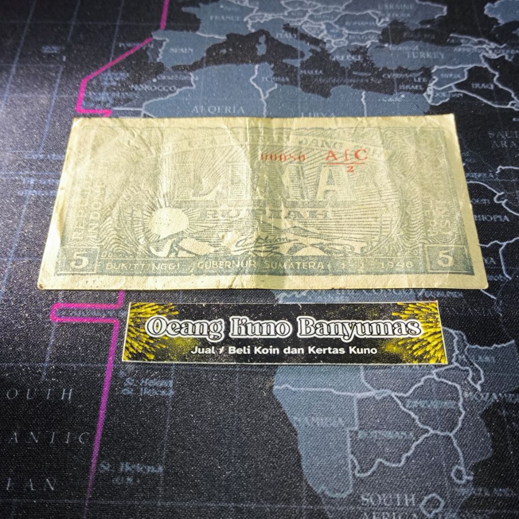 Koleksi Orida 5 Rupiah Bukittinggi Hijau Tahun 1948 Original
