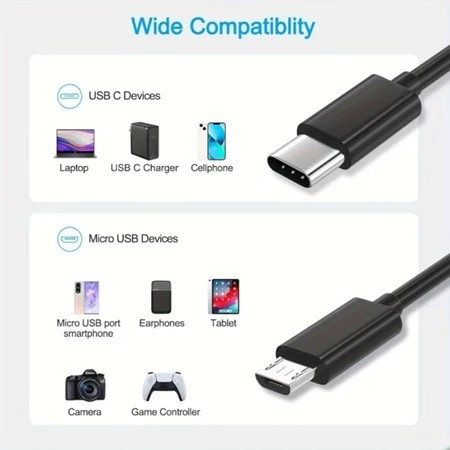 Kabel Data Cable USB Type C to Micro 2A 1M Kabel USB C ke Micro USB OTG, Kabel Pengisi Daya Powerban