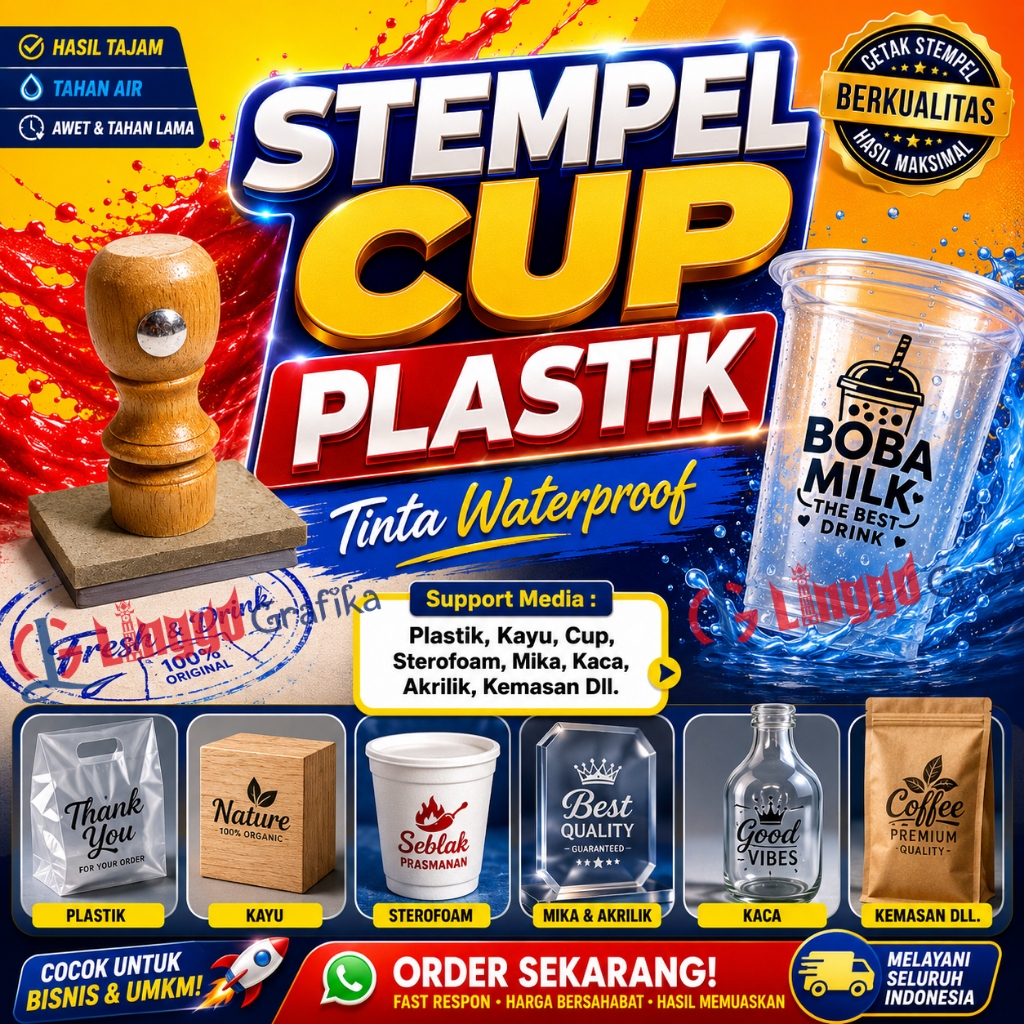 Stempel Cup Gelas Plastik Stempel Cup Plastik  Stempel Gelas Plastik Tinta Waterproof