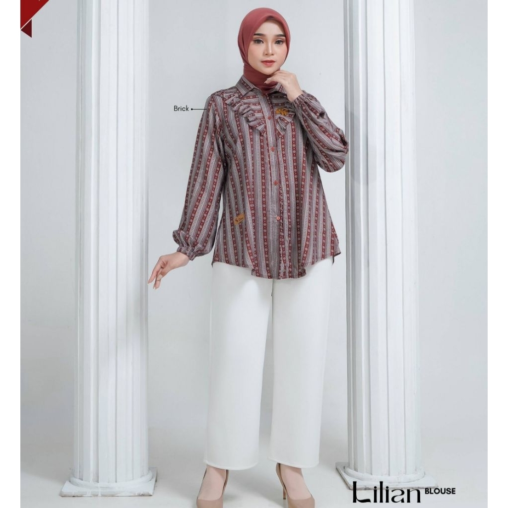 Fee Fashion - Lilian Blouse Kemeja Rayon Premium Wanita Motif Etnik / Atasan Muslimah Busui Wudhu Fr
