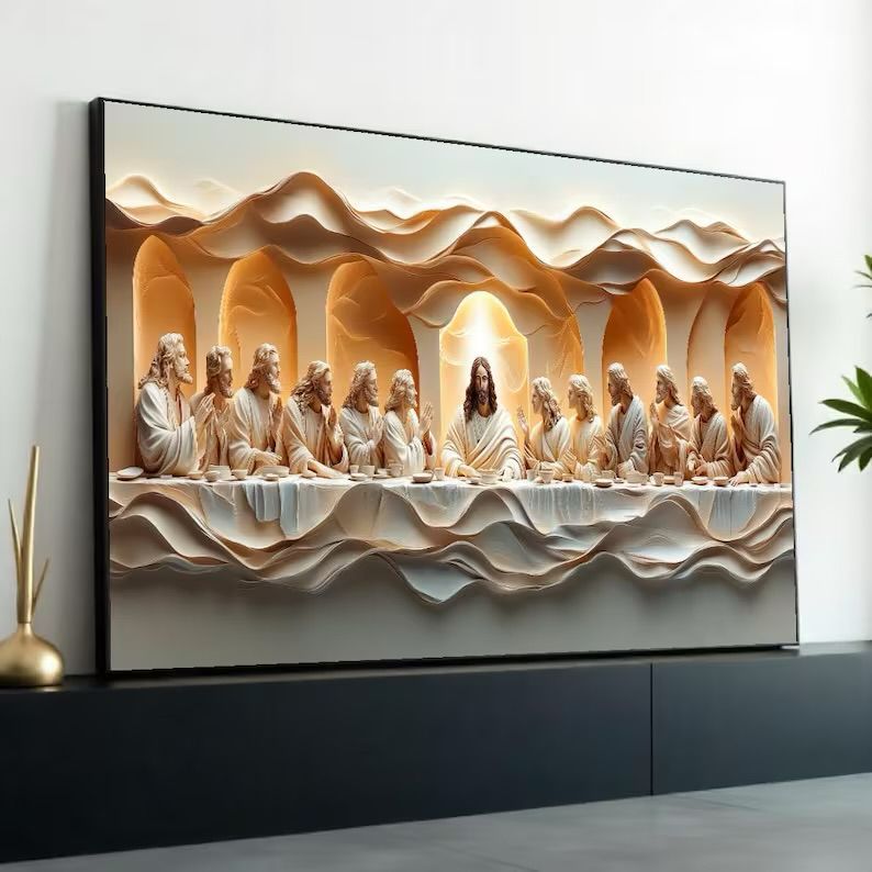 MASTER CANVAS - Poster Kanvas Lukisan Perjamuan Terakhir Perjamuan Kudus 3D Modern Premium Anti Air 